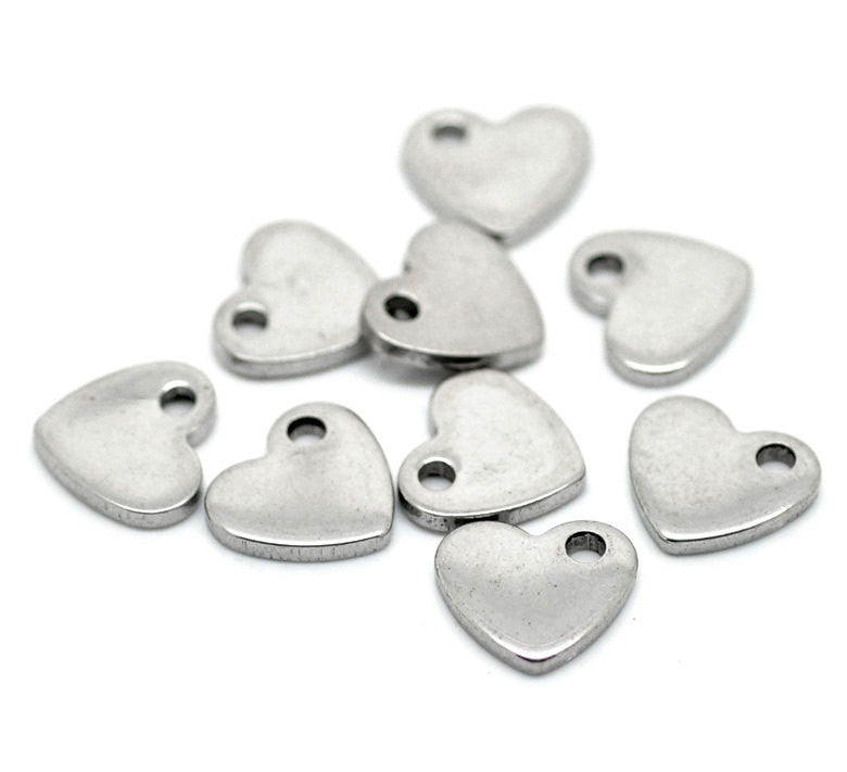 10 Stainless Steel Metal Stamping Blanks Charms, HEART shape, punched hole . 10x9mm  15 gauge  MSB0016a