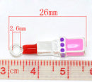 2 Silver Plated and Enamel 3D Lipstick Metal Charms. CHE0027