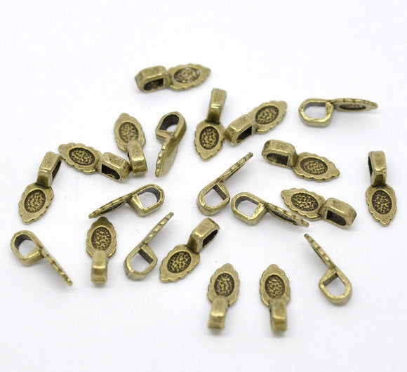 20 Bronze SCALLOPED Spoon Glue-On Bails for Pendants  16x6mm flat back  fba0017