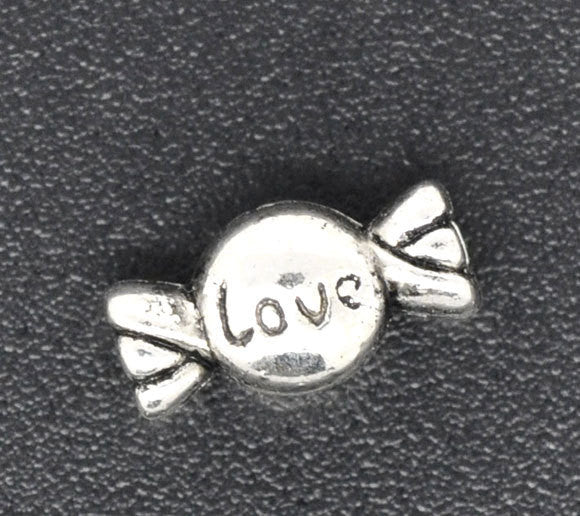 20 Silver Valentine "Love" Candy Charm Spacer Beads 11x6mm  bme0040a