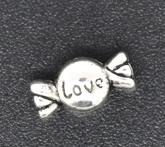 100 BULK Silver Tone Valentine "Love" Candy Charm Spacer Beads 11x6mm  bme0040b