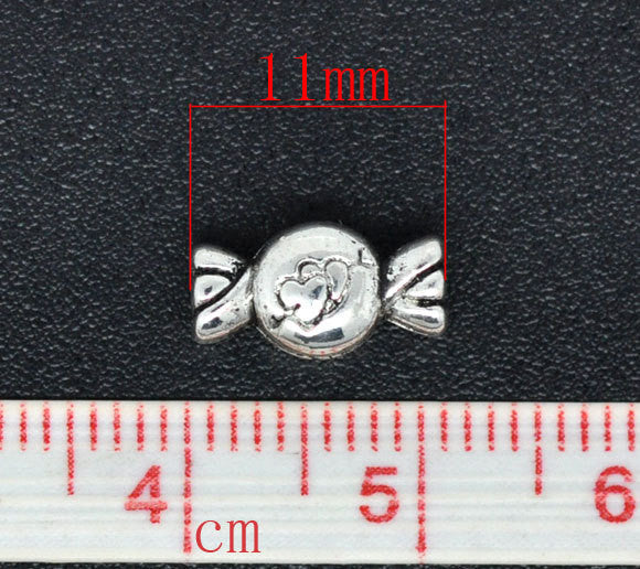 20 Silver Valentine "Love" Candy Charm Spacer Beads 11x6mm  bme0040a
