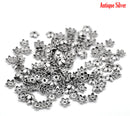 100 Antique Silver FLOWER Bead End Caps . Pewter Tibetan Silver Style . fin0113A