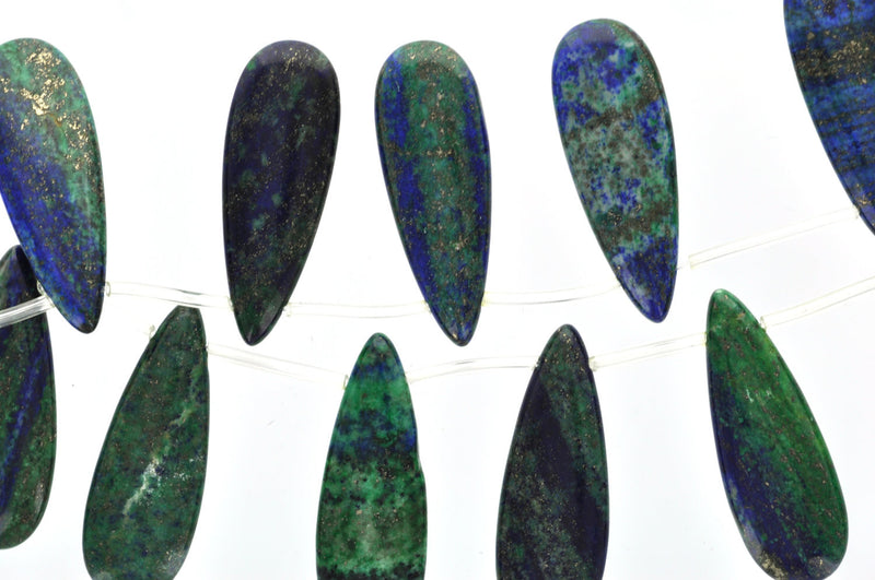 2 AZURITE MALACHITE TEARDROP Gemstone Beads, Blue and Green Gemstone Beads, 32mm x 15mm, gmx0059