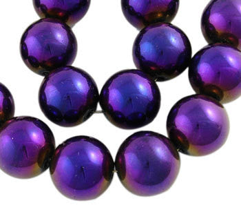 14" strand 8mm Round Glass Beads with PURPLE Electroplate Rare, Hard to Find  bgl0384