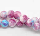 40 Round Glass Beads, white with pink and blue marbeling, marble pattern, 10mm  bgl0689