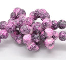 40 Round Glass Beads, White with pink, purple, and black marbeling, marble pattern, 10mm  bgl0291