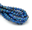 6mm DARK BLUE Glass Beads with Gold, Green, Pink Drizzle Accents, Rare, Hard to Find, 140 beads bgl0674