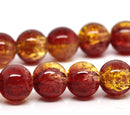 30 Crackle Glass RED and YELLOW Round Glass Beads . 10mm . bgl0314