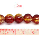 30 Crackle Glass RED and YELLOW Round Glass Beads . 10mm . bgl0314
