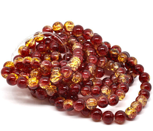 30 Crackle Glass RED and YELLOW Round Glass Beads . 10mm . bgl0314