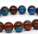 30 Crackle Glass ORANGE and TURQUOISE TEAL Round Glass Beads . 10mm . bgl0319