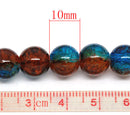 30 Crackle Glass ORANGE and TURQUOISE TEAL Round Glass Beads . 10mm . bgl0319