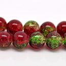 85 Crackle Glass RED and GREEN Round Glass Beads . 10mm . BGL0323