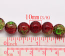 85 Crackle Glass RED and GREEN Round Glass Beads . 10mm . BGL0323