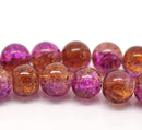 30 Crackle Glass PINK and ORANGE TANGERINE Round Glass Beads . 10mm . bgl0315