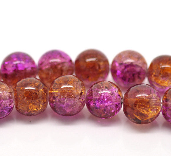 30 Crackle Glass PINK and ORANGE TANGERINE Round Glass Beads . 10mm . bgl0315