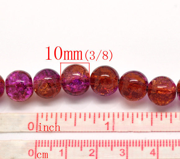 30 Crackle Glass PINK and ORANGE TANGERINE Round Glass Beads . 10mm . bgl0315
