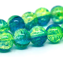 30 Crackle Glass BLUE and YELLOW Round Glass Beads . 10mm . bgl0316