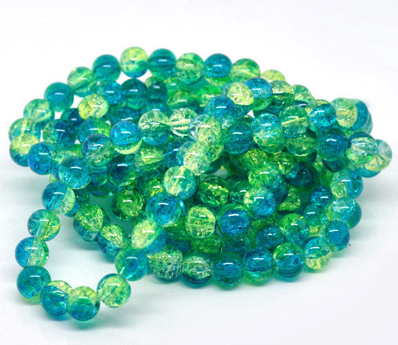 30 Crackle Glass BLUE and YELLOW Round Glass Beads . 10mm . bgl0316