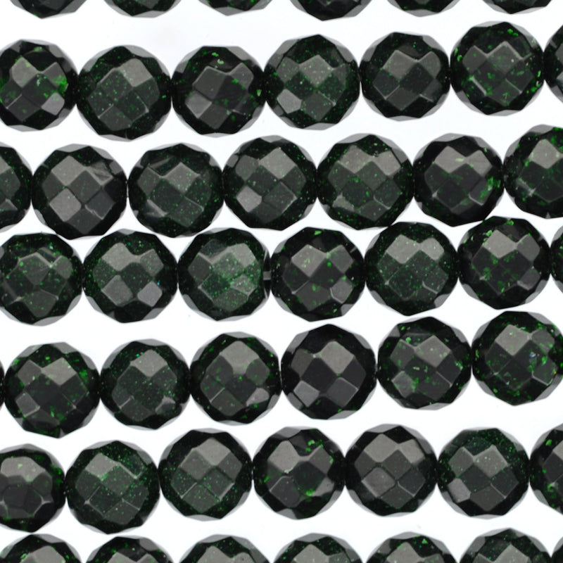 Dark GREEN GOLDSTONE Round Faceted Beads 6mm . 1 long strand . about 65 beads ggs0020