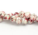 6mm WHITE Glass Beads with Burgundy, Pastel Green and Black Drizzle Accents, Rare, Hard to Find, 140 beads bgl0670