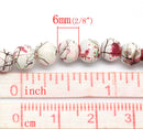 6mm WHITE Glass Beads with Burgundy, Pastel Green and Black Drizzle Accents, Rare, Hard to Find, 140 beads bgl0670