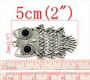 1 Large Moveable OWL Pendant . silver tone metal. chs0721