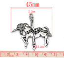 2 Large Antique Silver Pewter Metal CAROUSEL HORSE Unicorn Charm Pendants. chs0738