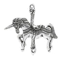 2 Large Antique Silver Pewter Metal CAROUSEL HORSE Unicorn Charm Pendants. chs0738