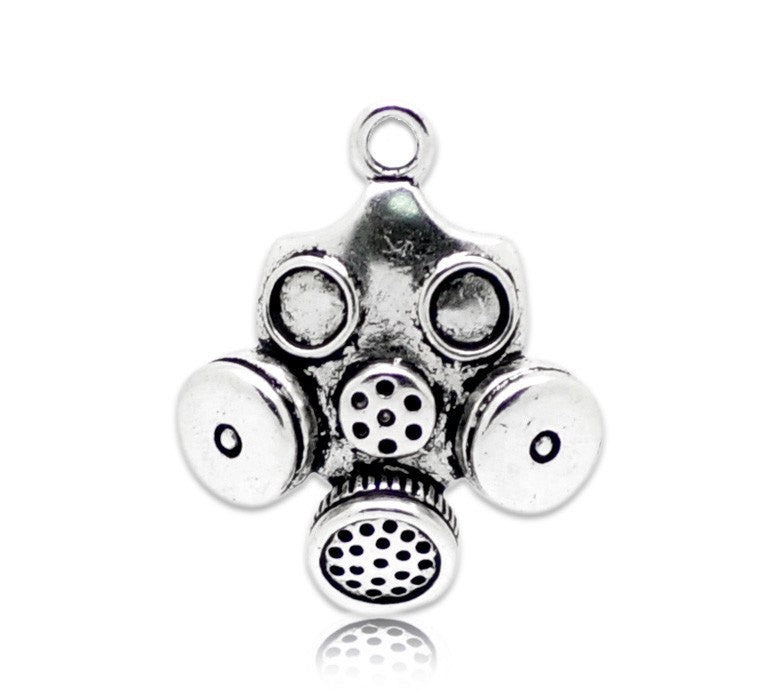 4 Antique Silver Tone Large GAS MASK Pendant Charms . chs0244