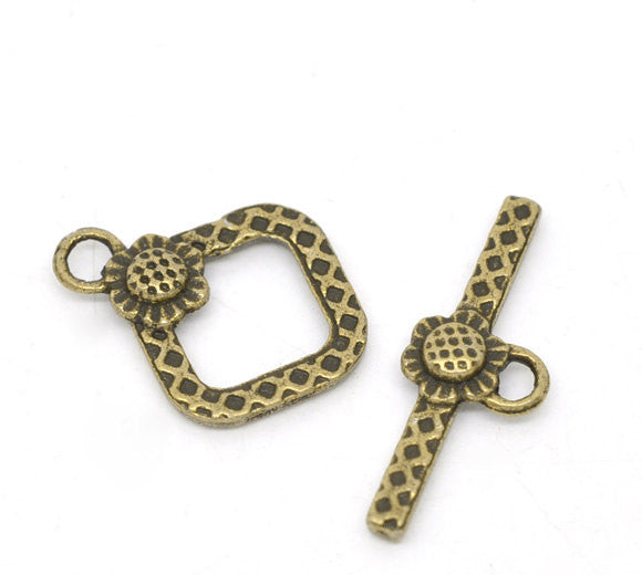 10 sets Antique Gold Bronze Toggle Clasps  DAISY FLOWER Design fcl0081