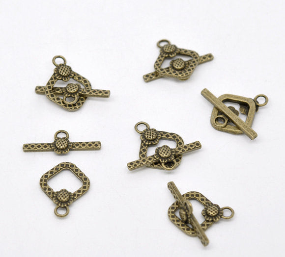 10 sets Antique Gold Bronze Toggle Clasps  DAISY FLOWER Design fcl0081