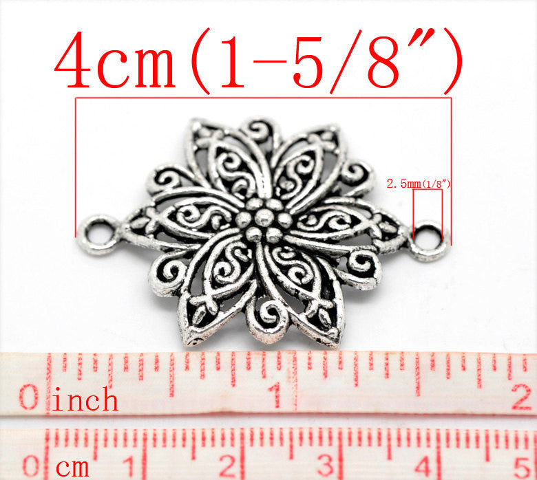 4 LARGE Jewelry Connectors for Rosary, Multi Strand Necklaces . Antique Silver Pewter . Tibetan Silver Style . chs0942