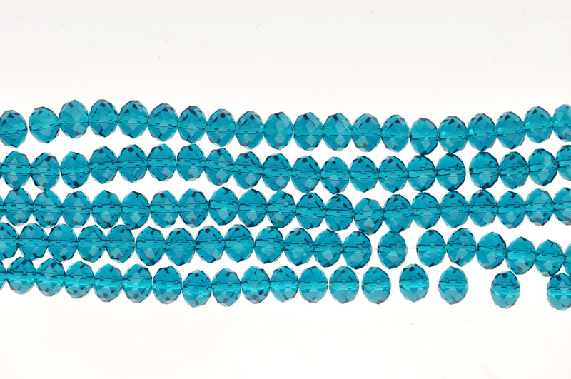 8mm Transparent CARIBBEAN BLUE Faceted Glass Crystal Rondelle Beads . 16.5" strand  bgl0595