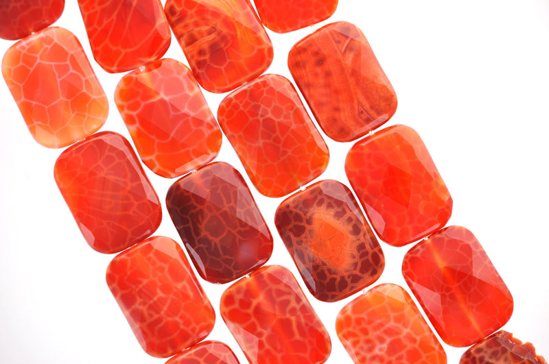 2 Large Rectangle FIRE CRAB AGATE Faceted Gemstone Beads . 25x18mm gag0056