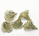 10 Antique Bronze BRASS Flower Filigree Bead Caps Findings fin0136