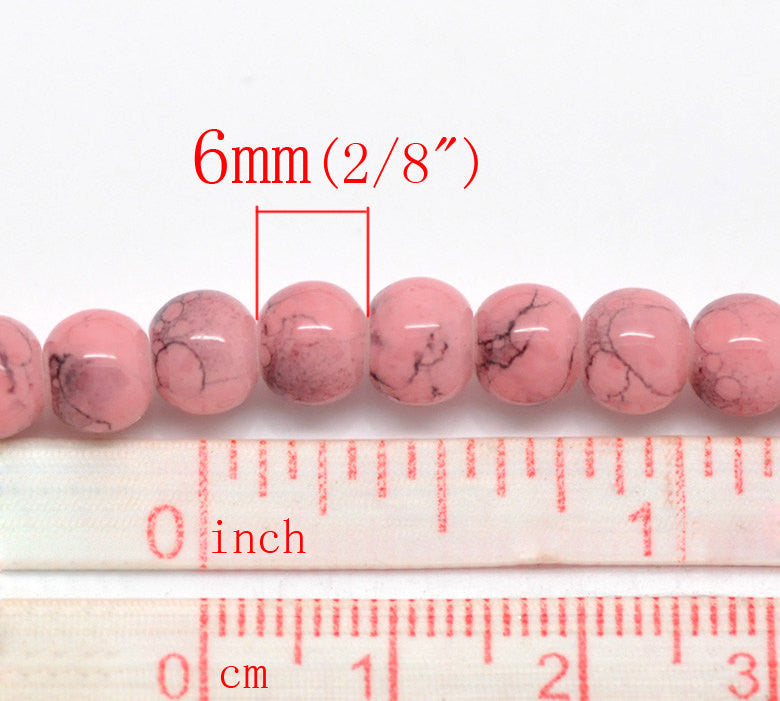 6mm PINK Glass Beads with Black Drizzle Accents, Rare, Hard to Find, 140 beads, bgl0380