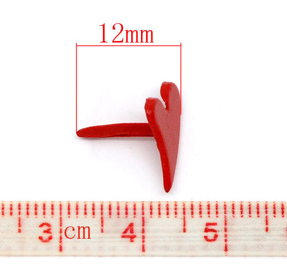 25 Red VALENTINES Day Brads . wild heart shape fin0333