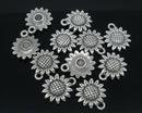 25 Antique Silver DAISY Flower SUNFLOWER Pendant Charms . metal coated acrylic cha0016