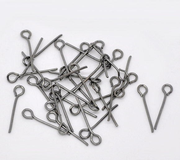 Bulk Package 900 GUNMETAL BLACK Metal Eye Pins 21/22 gauge, 16mm (about 0.63" long)  pin0054