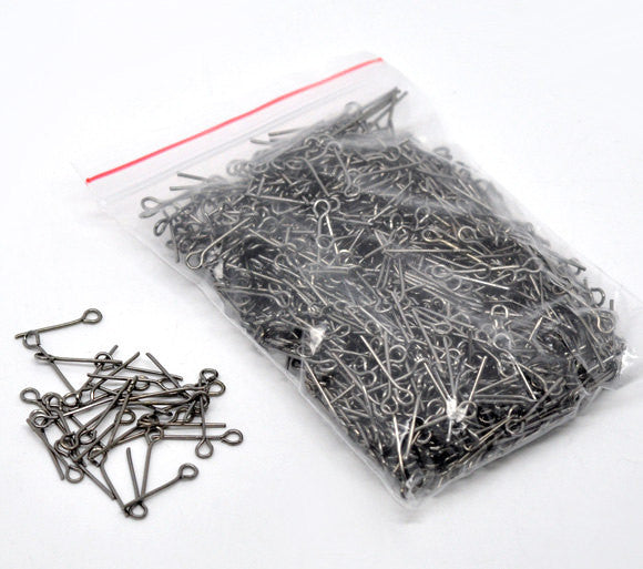 Bulk Package 900 GUNMETAL BLACK Metal Eye Pins 21/22 gauge, 16mm (about 0.63" long)  pin0054