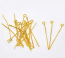 Bulk Package 300 BRIGHT GOLD TONE Metal Eye Pins 21/22 gauge, 45mm (about 1.8" long) pin0012