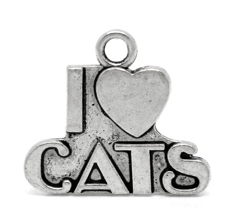 10 " I LOVE Cats " Silver Tone Metal Charms . Chs0796