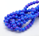 50 Round Glass Beads, blue with pink marbeling, marble pattern, 8mm bgl0679