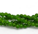 GREEN SWIRL Marbled 4mm Round Glass Beads . 1 double strand . 32" long   bgl0623