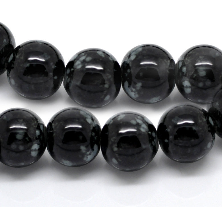 40 Round Glass Beads, black and white marbeling, marble pattern, 10mm bgl0381