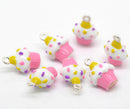 2 Metal and Enamel 3-D CUPCAKE Charm Pendants 18x13mm che0227