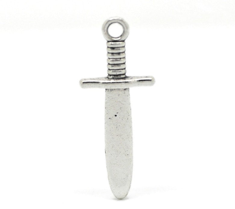 10 Silver Tone Metal DAGGER Sword Charm Pendants  31 x 12mm  chs0243