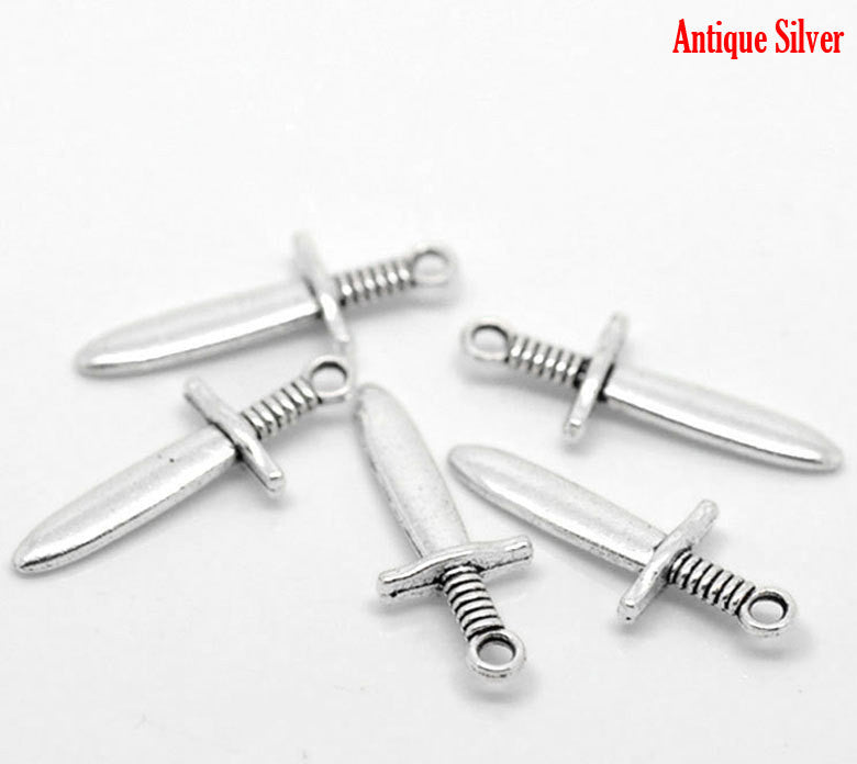 10 Silver Tone Metal DAGGER Sword Charm Pendants  31 x 12mm  chs0243